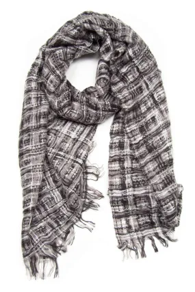 Knit Scarf / Gray White / Plaid / Unisex