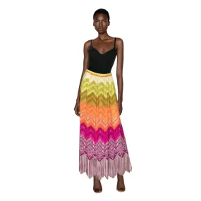 LANVIN Silk Rainbow Print Fringe Maxi Skirt, 1970s | Small/Medium