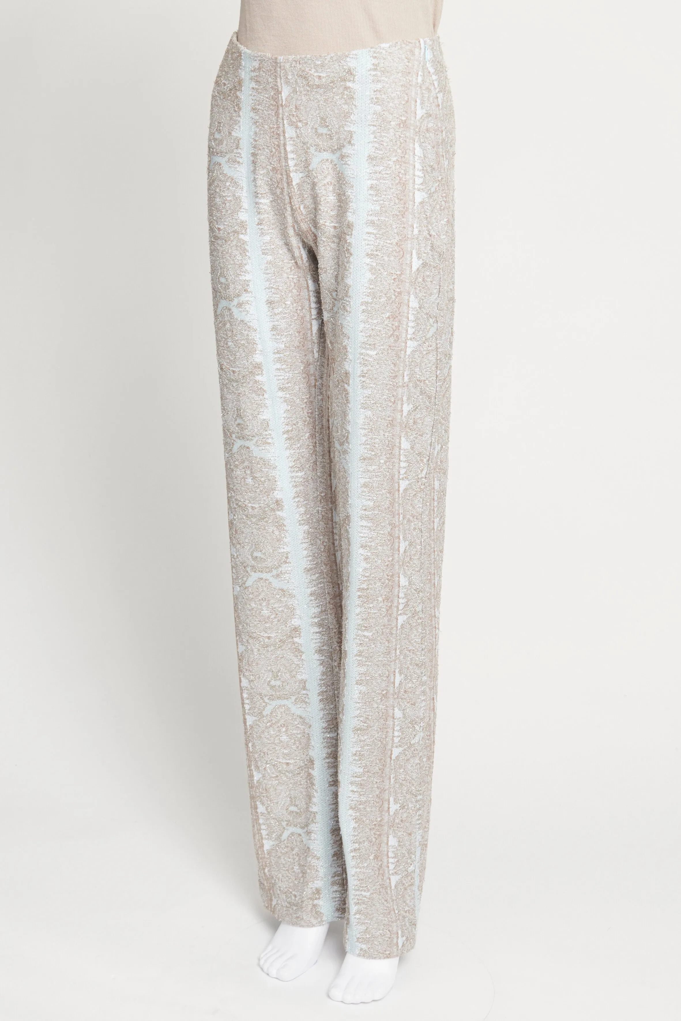 Light Blue Preowned Trousers In Woven Jacquard