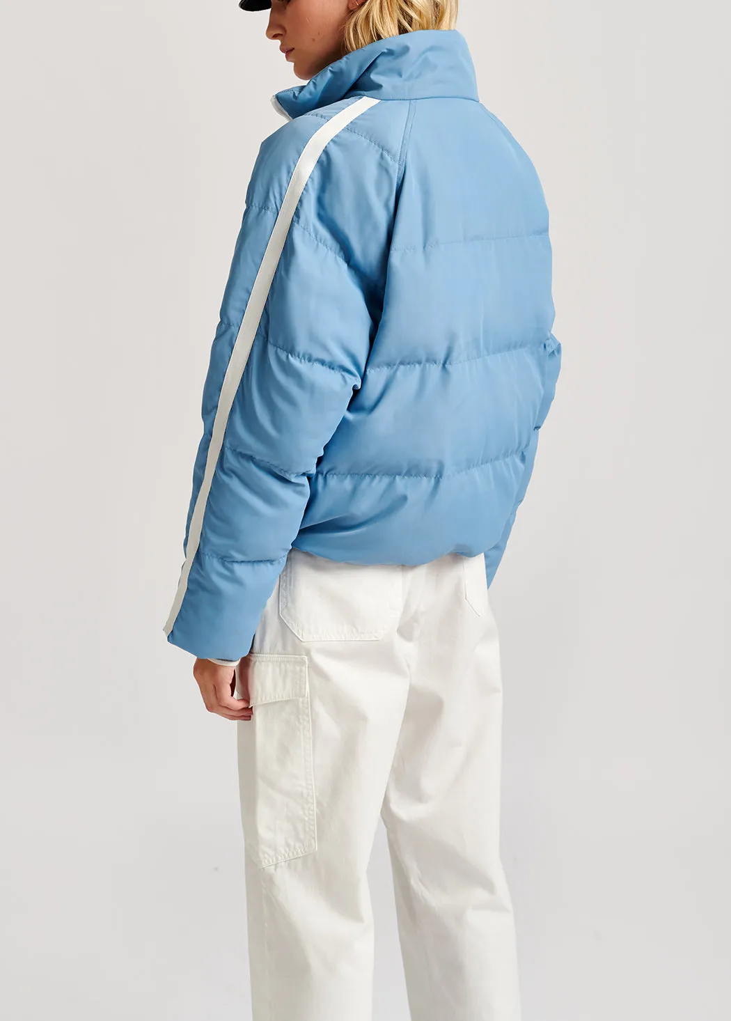 Light blue quilted down jacket