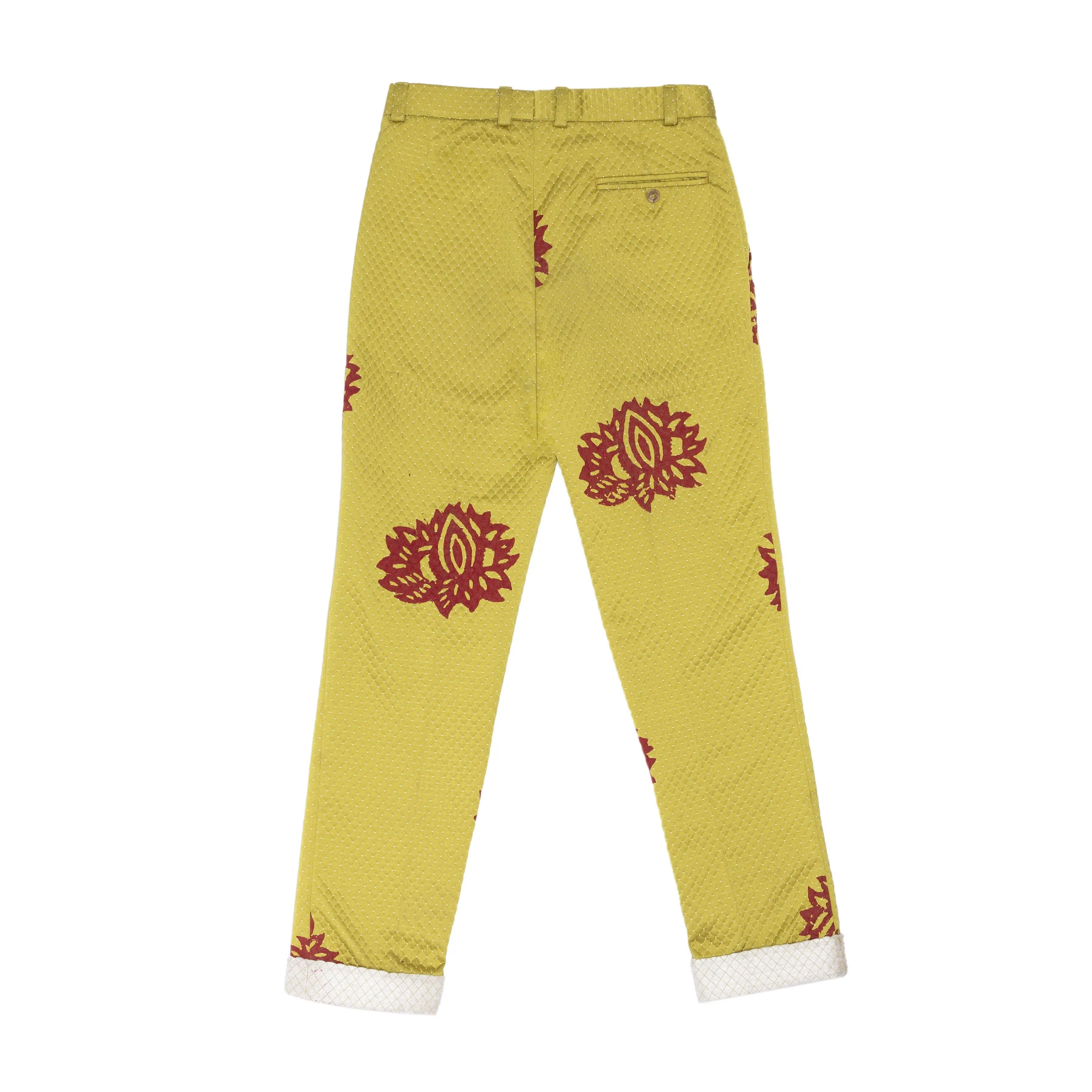 Lime green block printed trousers