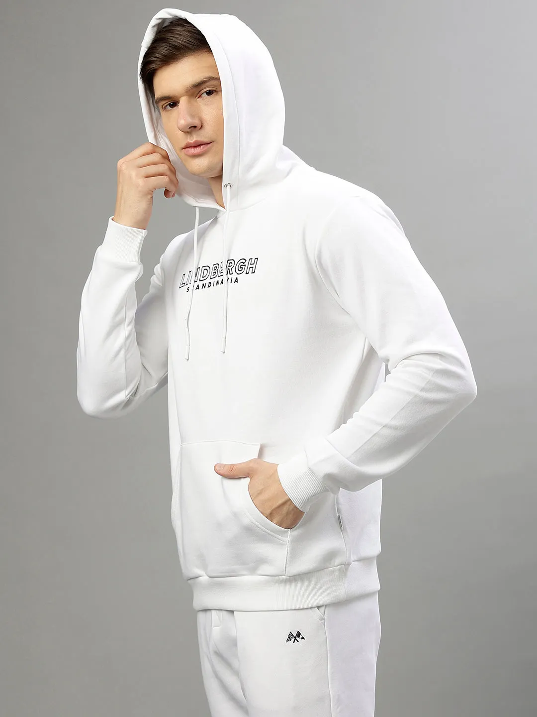 Lindbergh Men Solid Hooded Full Sleeves Sweatshirt