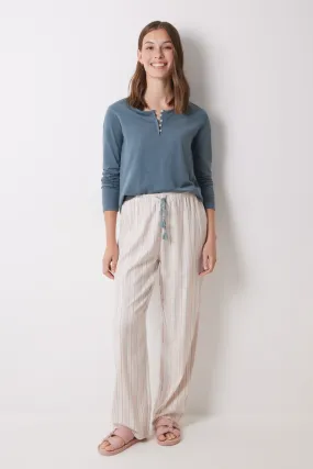 Long flannel trousers with multicoloured striped