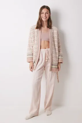 Long pink striped flannel trousers