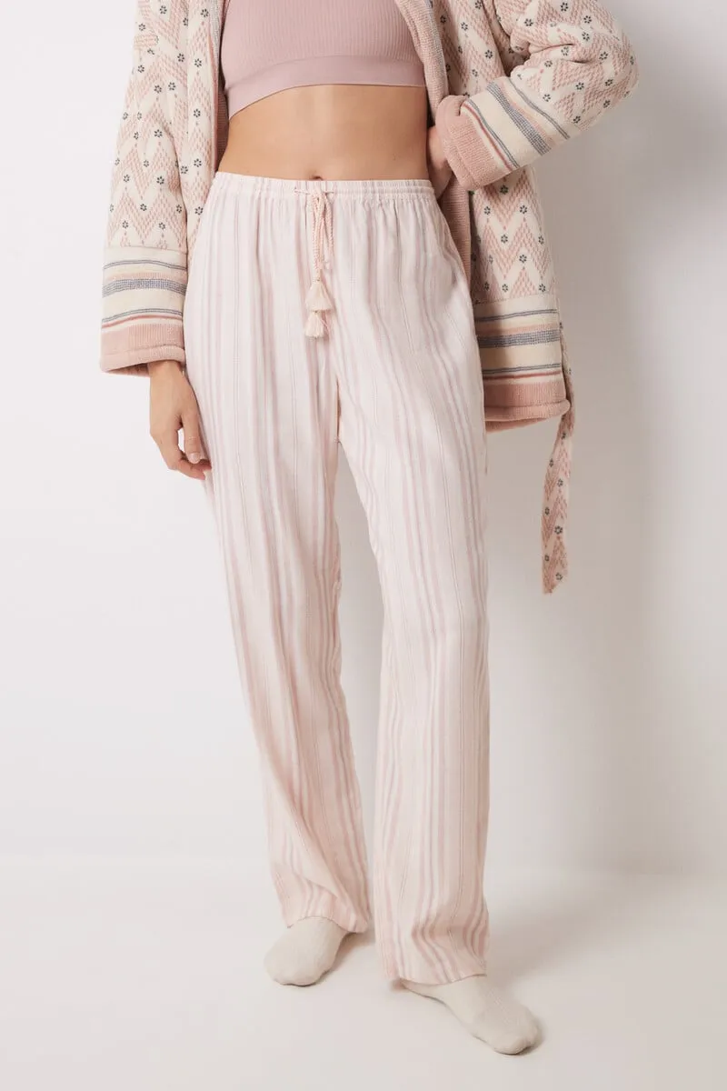 Long pink striped flannel trousers