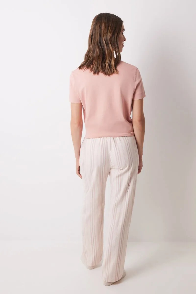 Long pink striped flannel trousers