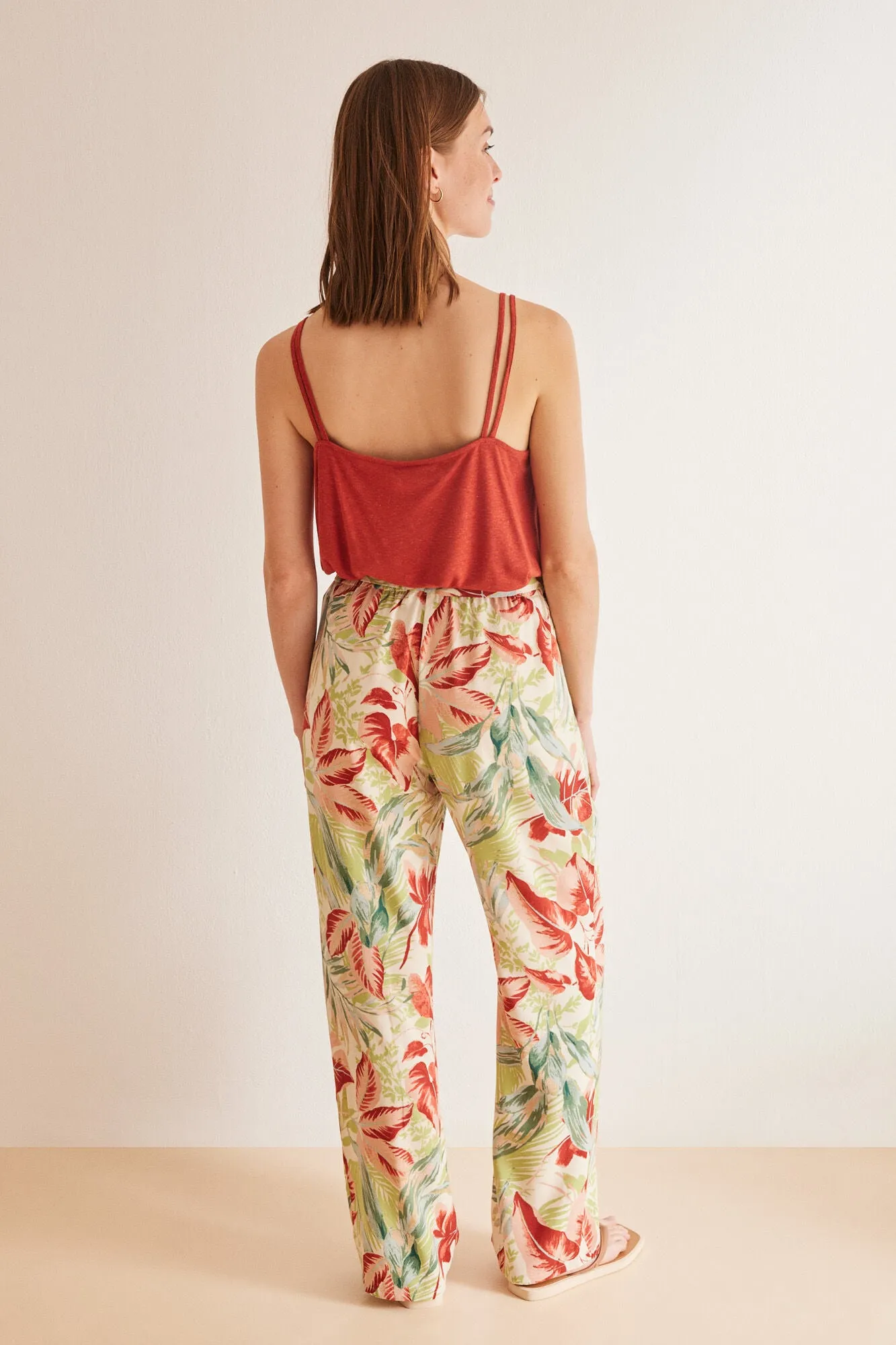 Long tropical fluid trousers