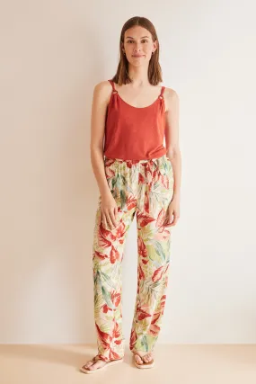 Long tropical fluid trousers