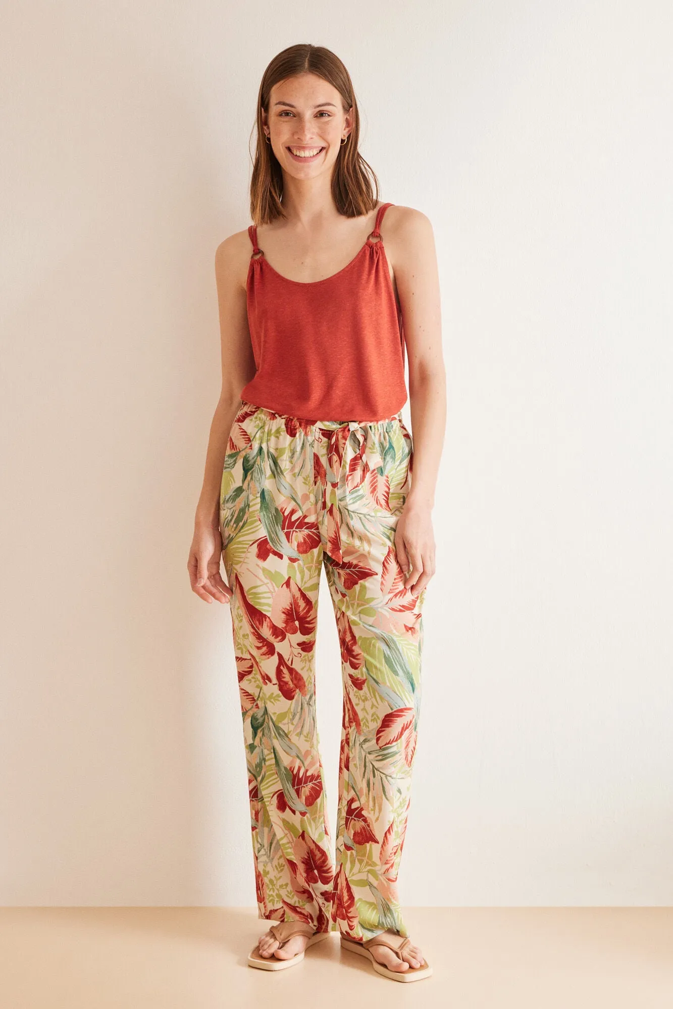 Long tropical fluid trousers