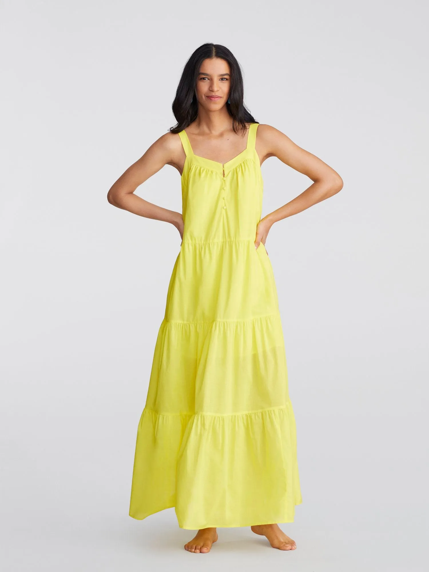 Maira Tiered Button-Front Maxi Dress