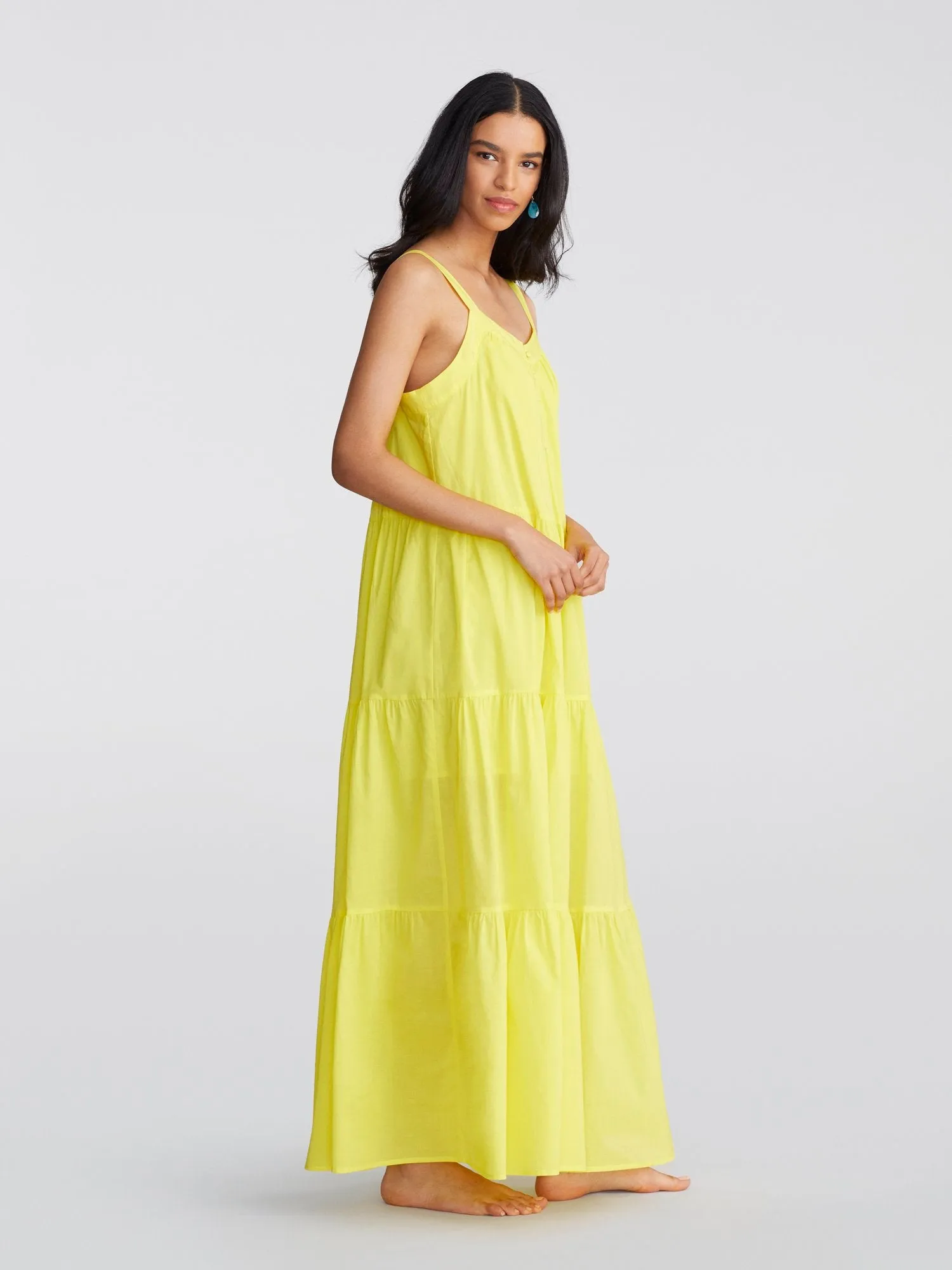 Maira Tiered Button-Front Maxi Dress