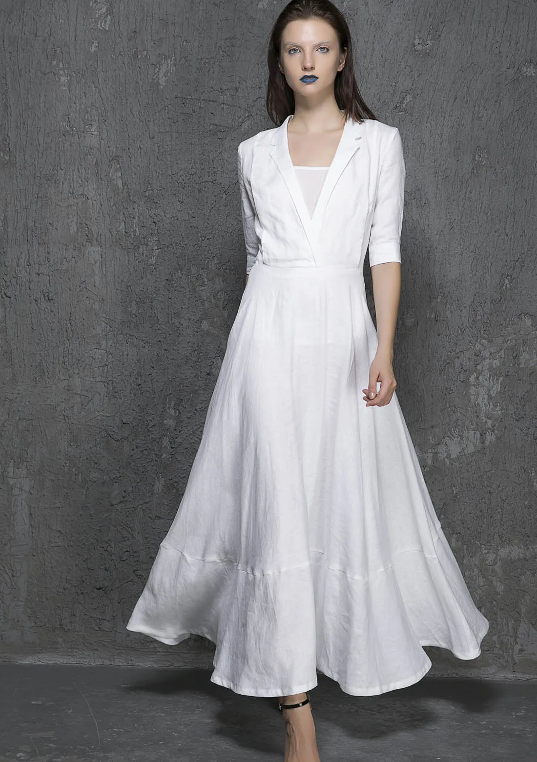 Maxi linen dress women summer longer dress (1326)