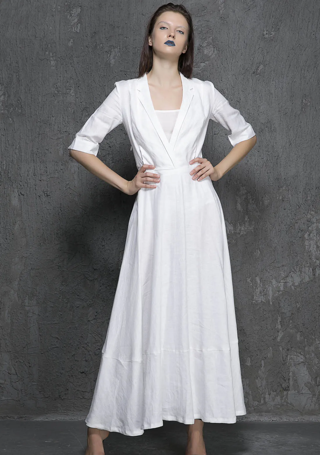 Maxi linen dress women summer longer dress (1326)