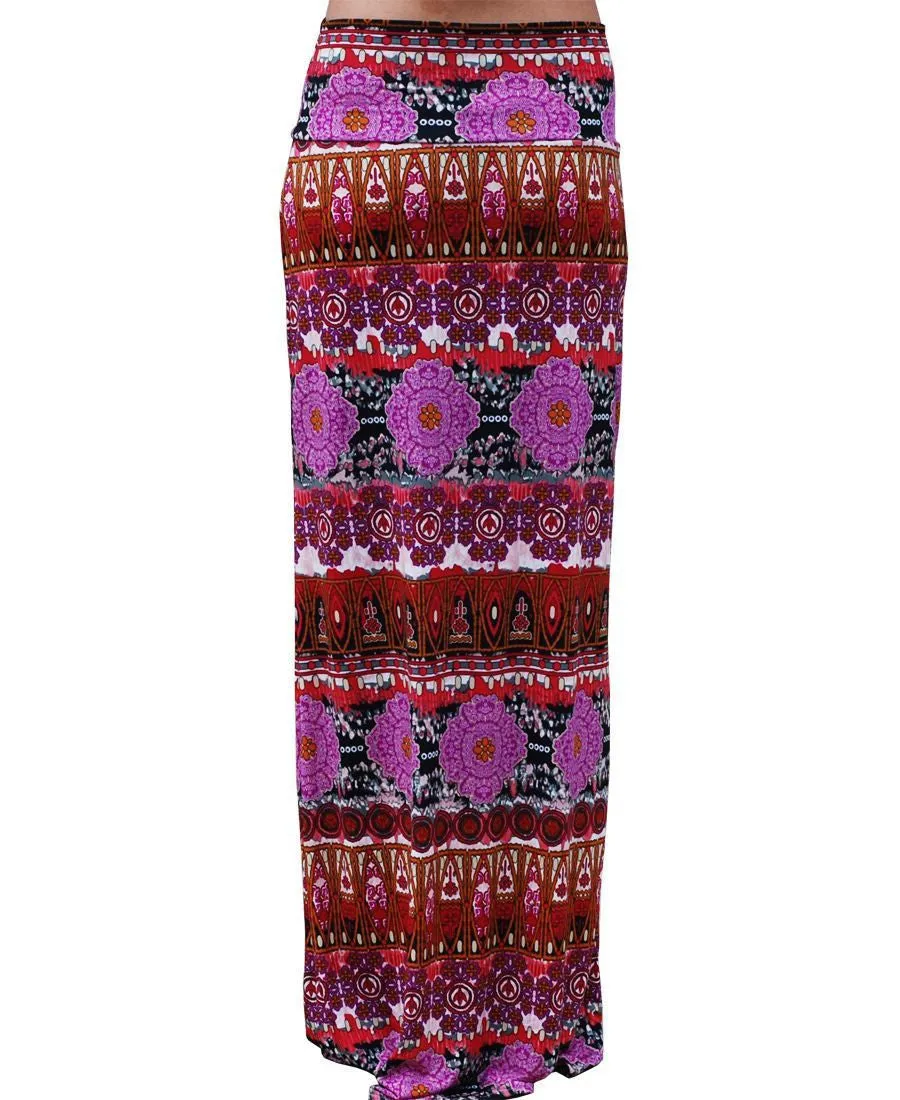 Maxi Skirt Pink Coral Asian Tribal Native