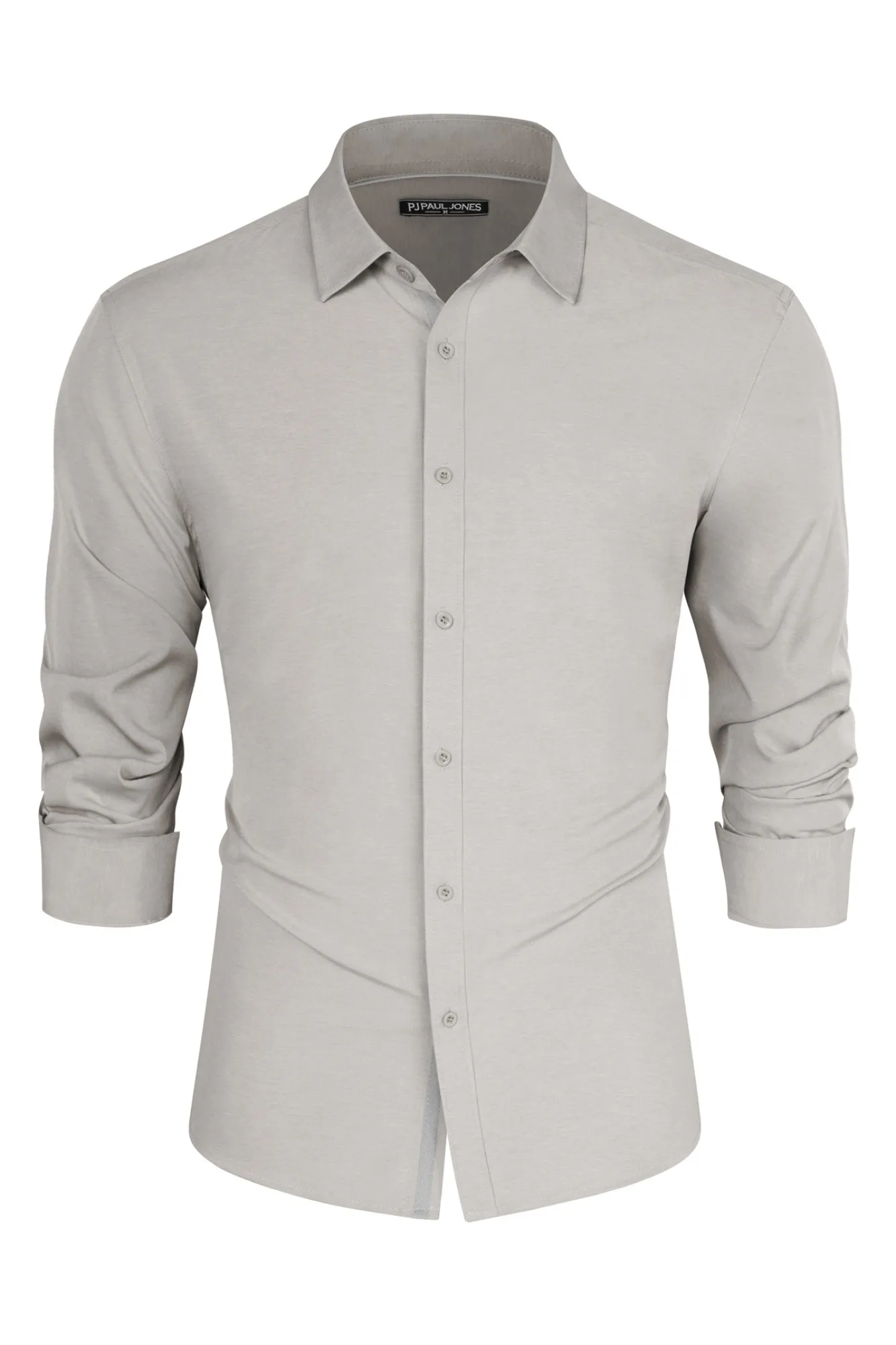 Men Classic Collar Shirt Casual Long Sleeve Curved Hem Button-up Tops