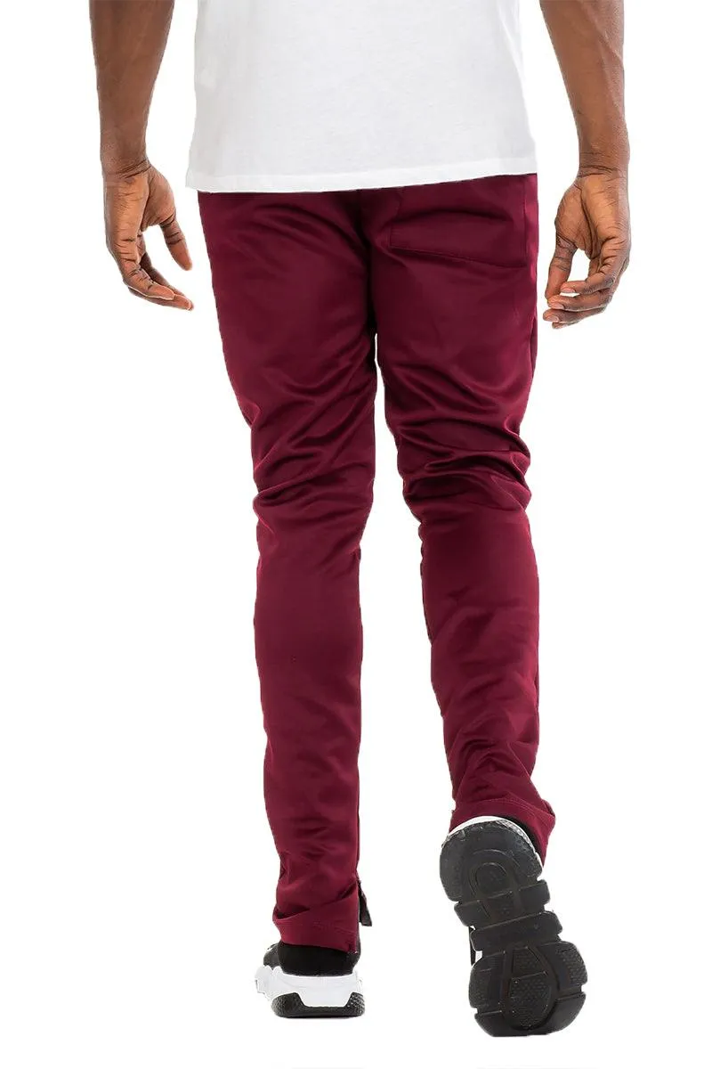 Mens Burgundy Slim Fit Drawstring Track Pants