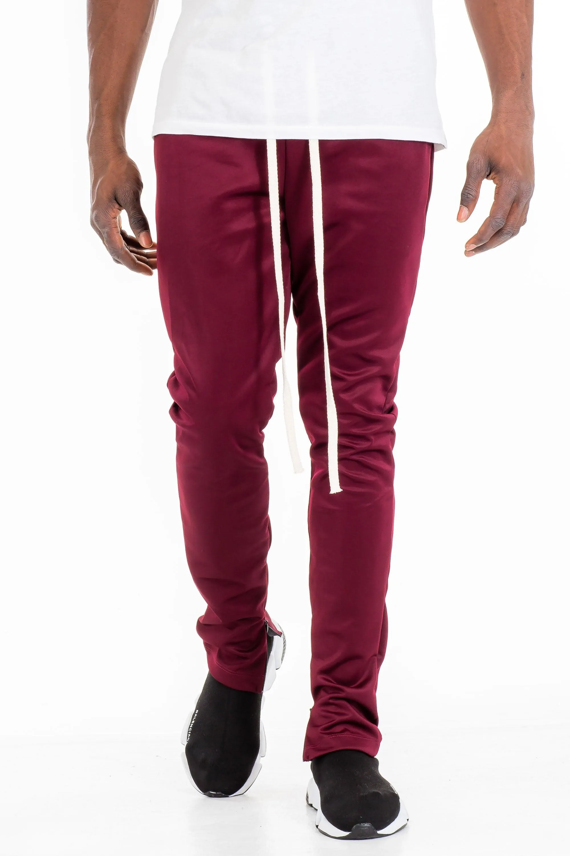 Mens Burgundy Slim Fit Drawstring Track Pants