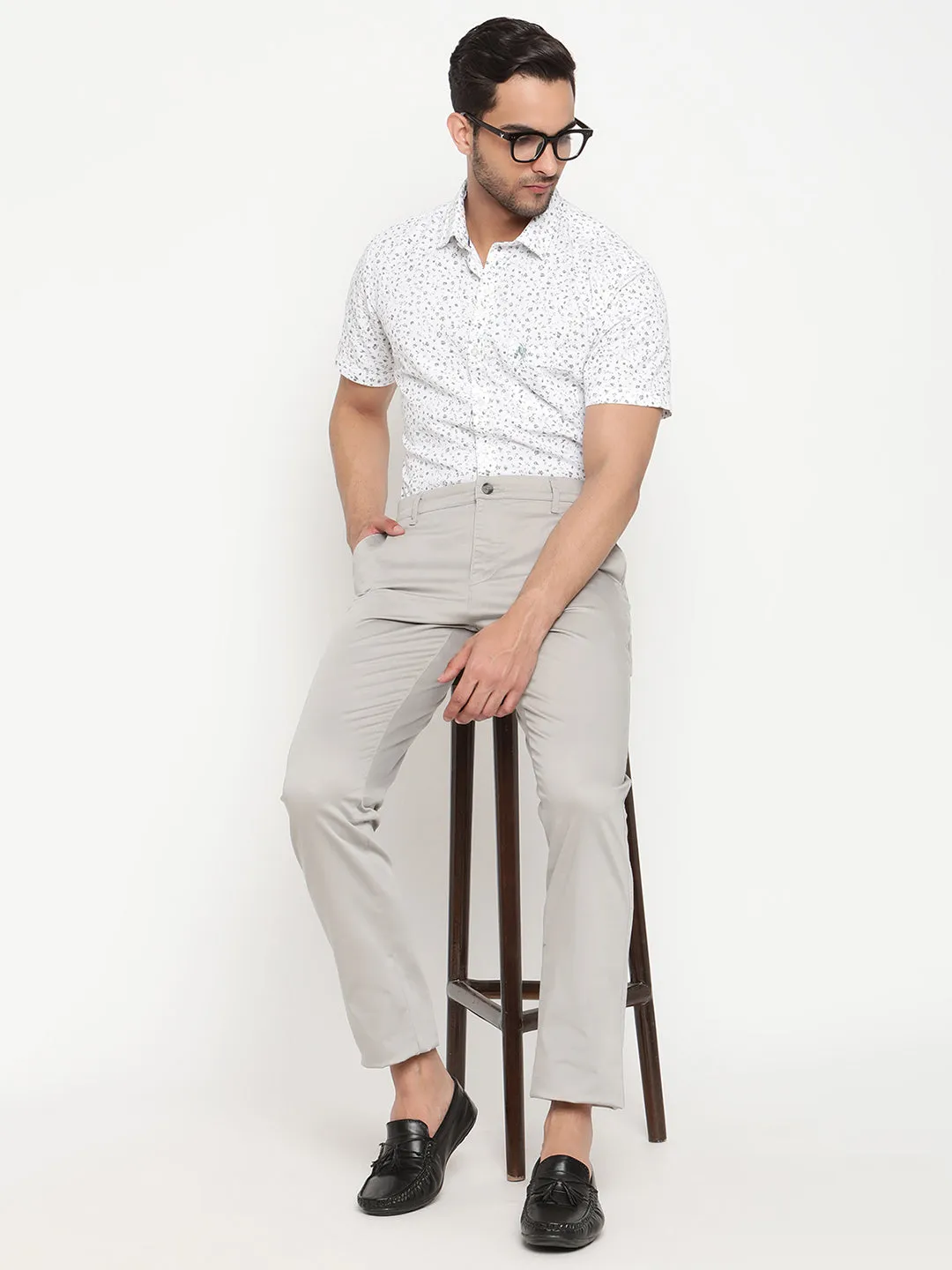 Men's Casual Flat front Light Grey  Trousers