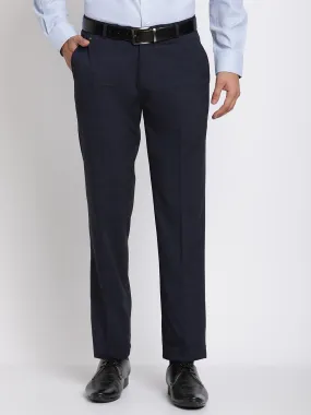 Men's Formal Flat front Navy Blue Checks Trousers