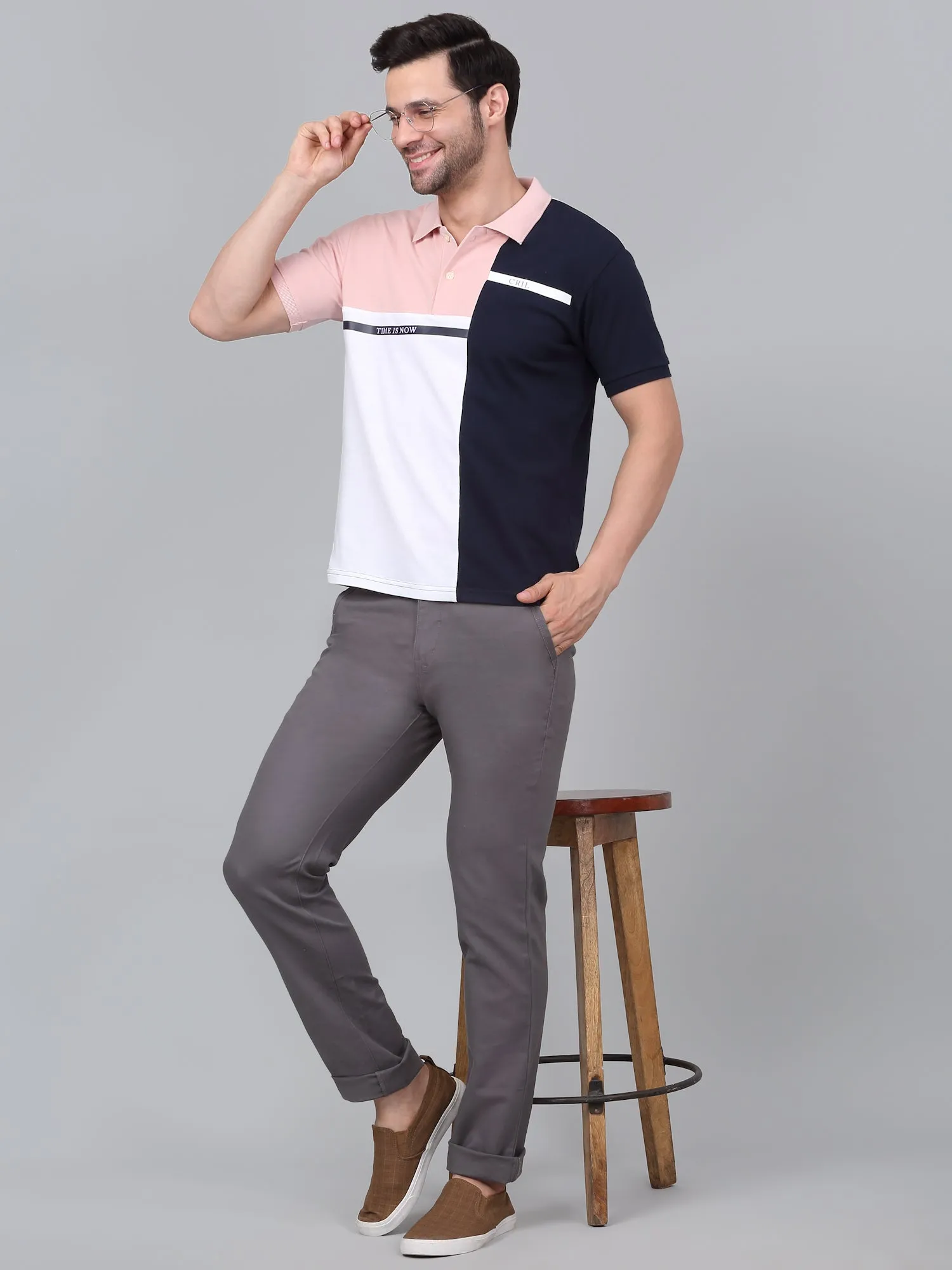 Men's Grey Solid Non-Pleated Stretchable Casual Trouser