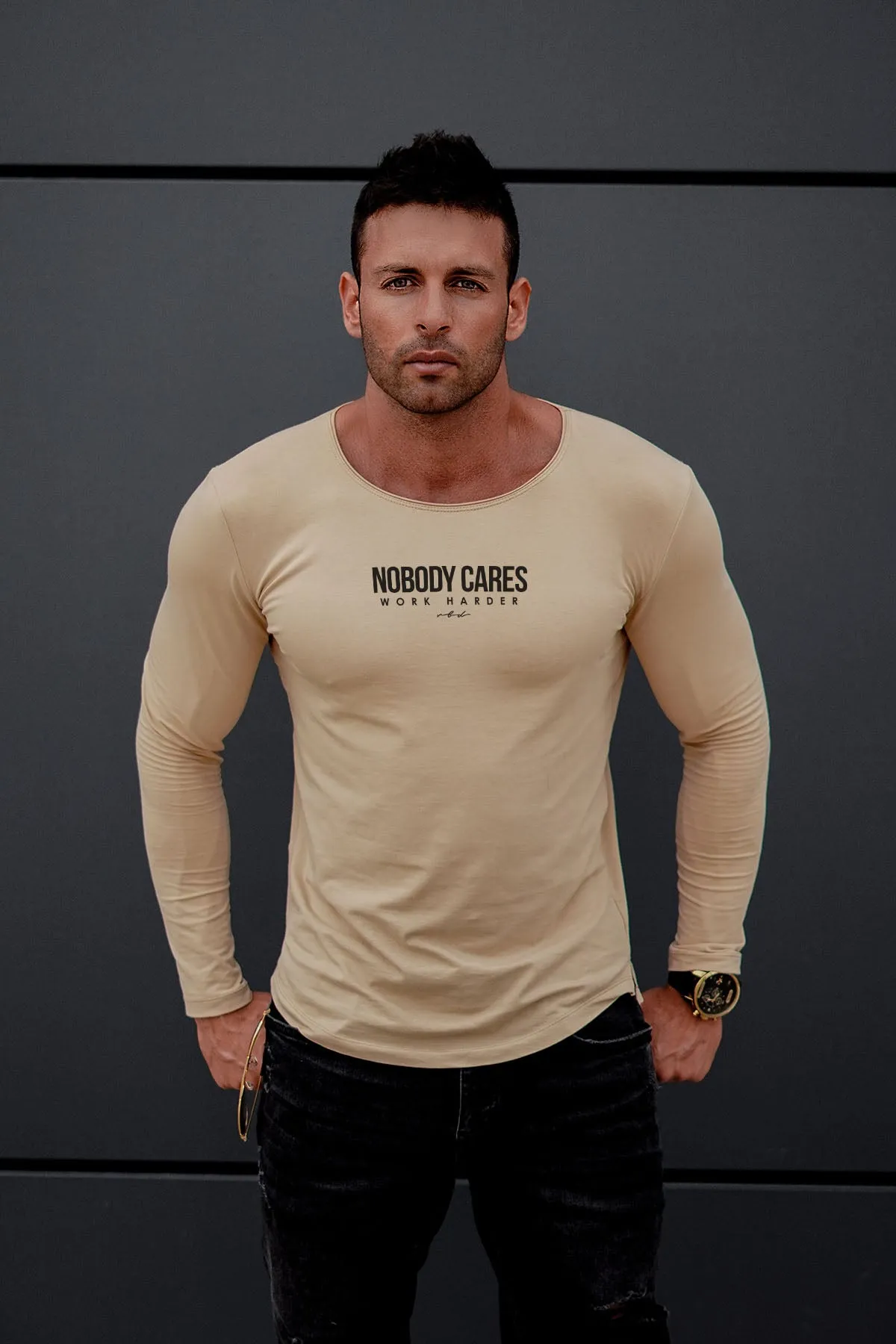 Mens Long Sleeve T-shirt "Nobody Cares Work Harder" MD974