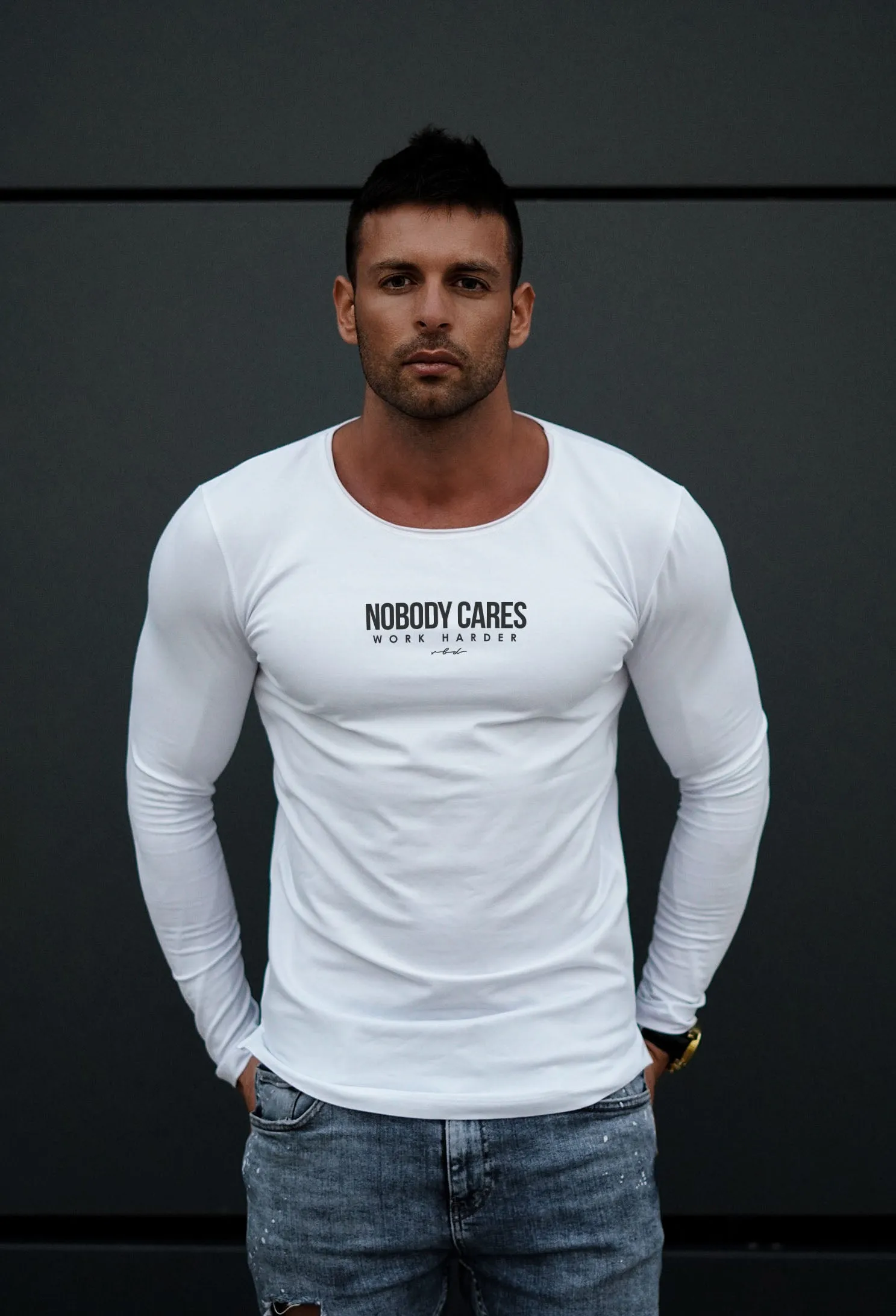 Mens Long Sleeve T-shirt "Nobody Cares Work Harder" MD974