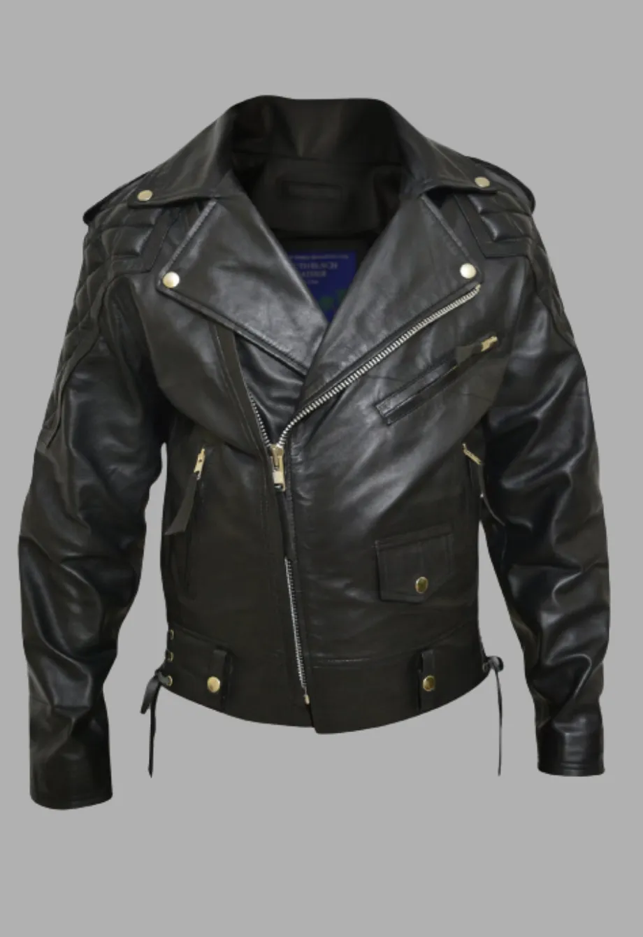 Mens Quilted Side Lace-Up Designers Biker Leather Jacket