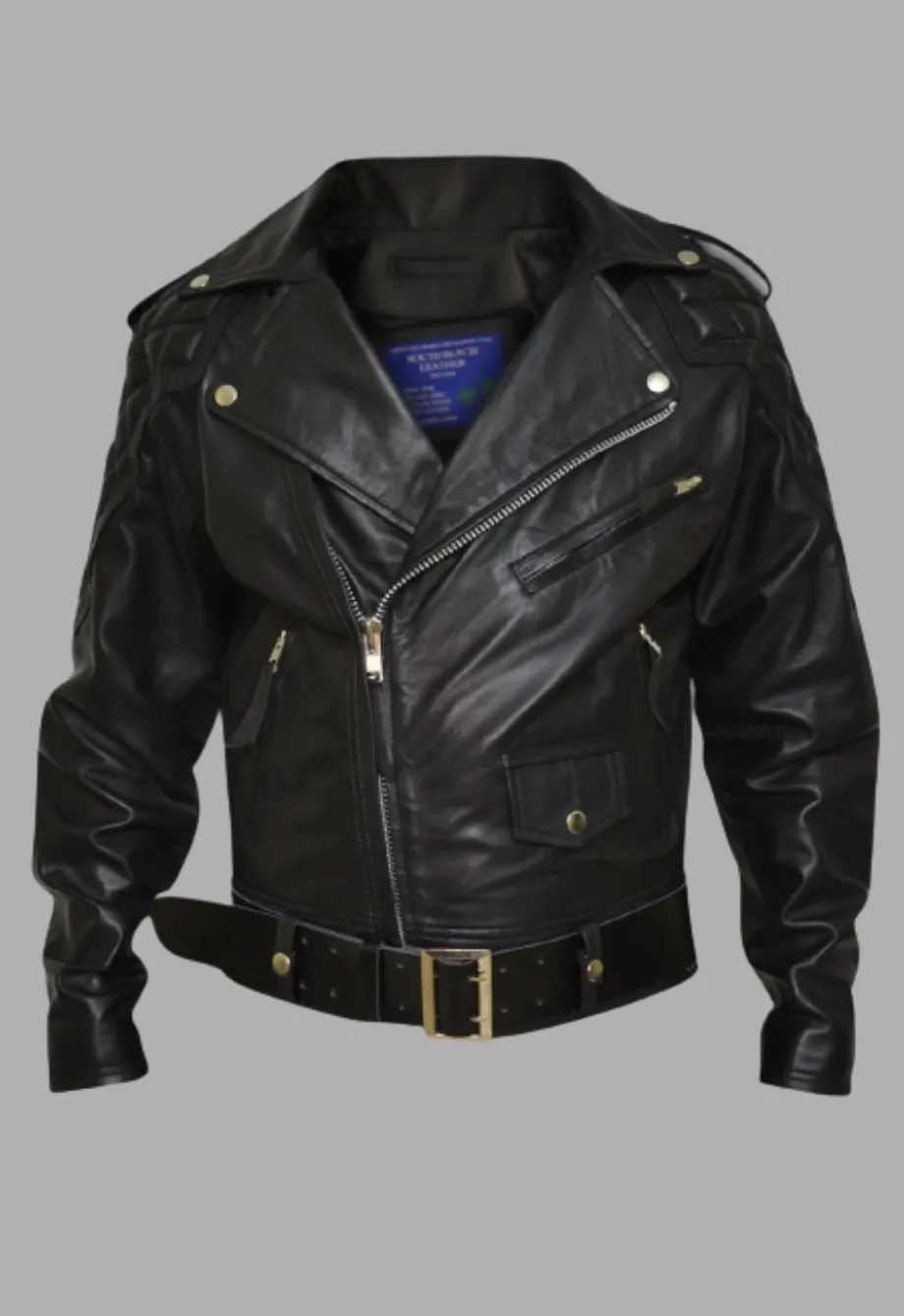 Mens Quilted Side Lace-Up Designers Biker Leather Jacket