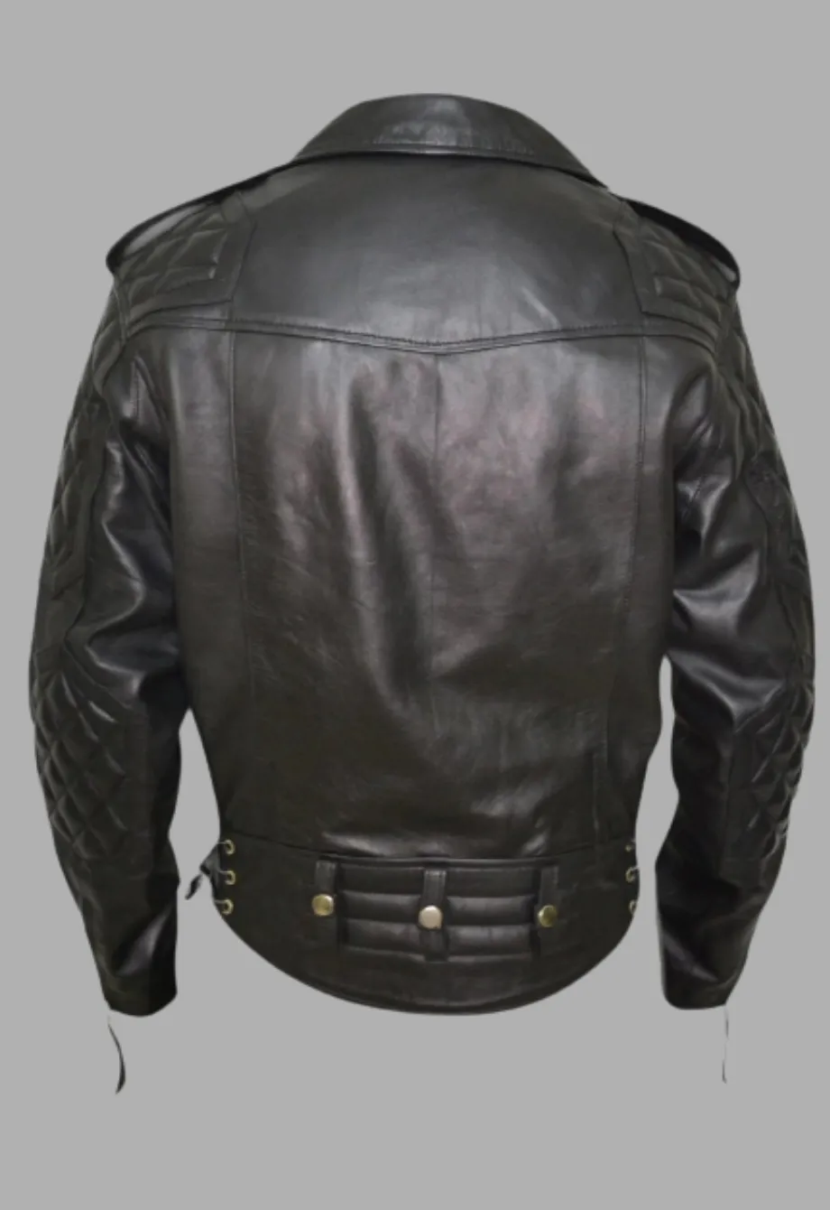 Mens Quilted Side Lace-Up Designers Biker Leather Jacket