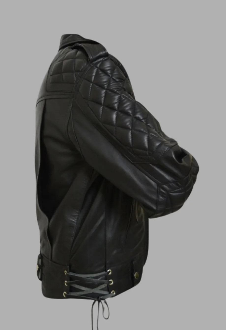 Mens Quilted Side Lace-Up Designers Biker Leather Jacket