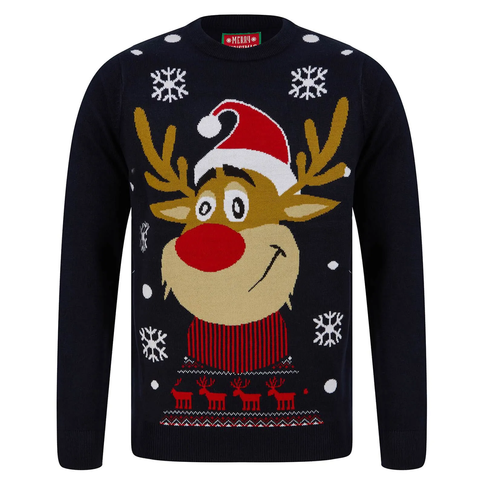 Mens Smiling Rudolph Reindeer Christmas Jumper