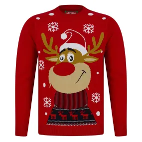 Mens Smiling Rudolph Reindeer Christmas Jumper