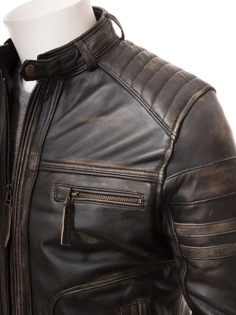 Men's Vintage Distressed Black Leather Jacket MG11