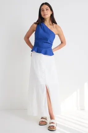 Mercy White Linen Button Front Aline Skirt