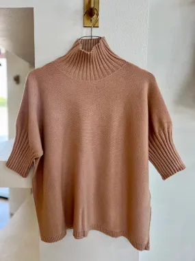 Mi37732 Caramel Rib Contrast Knit Top