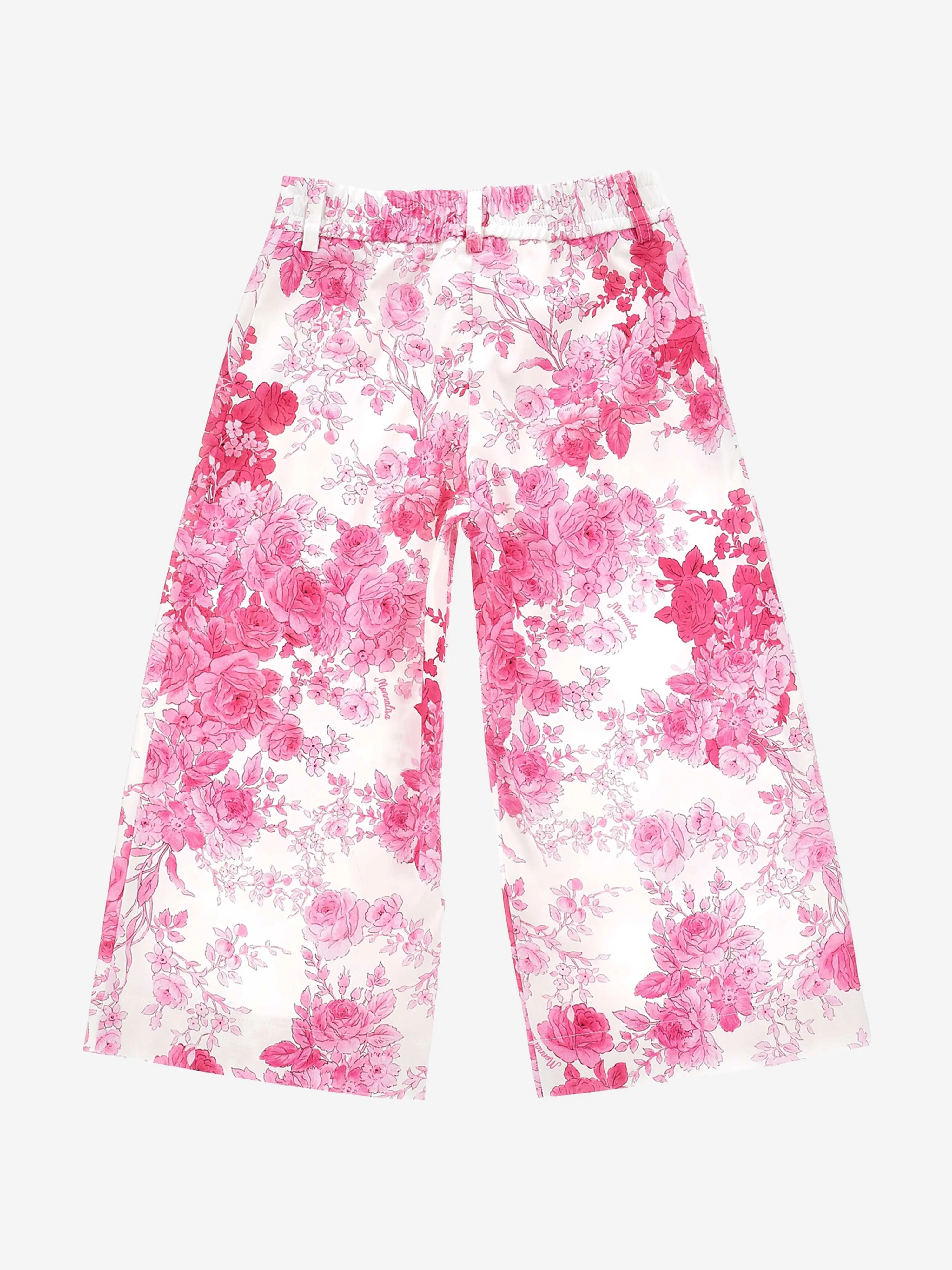 Monnalisa Girls Rose Print Trousers in Pink