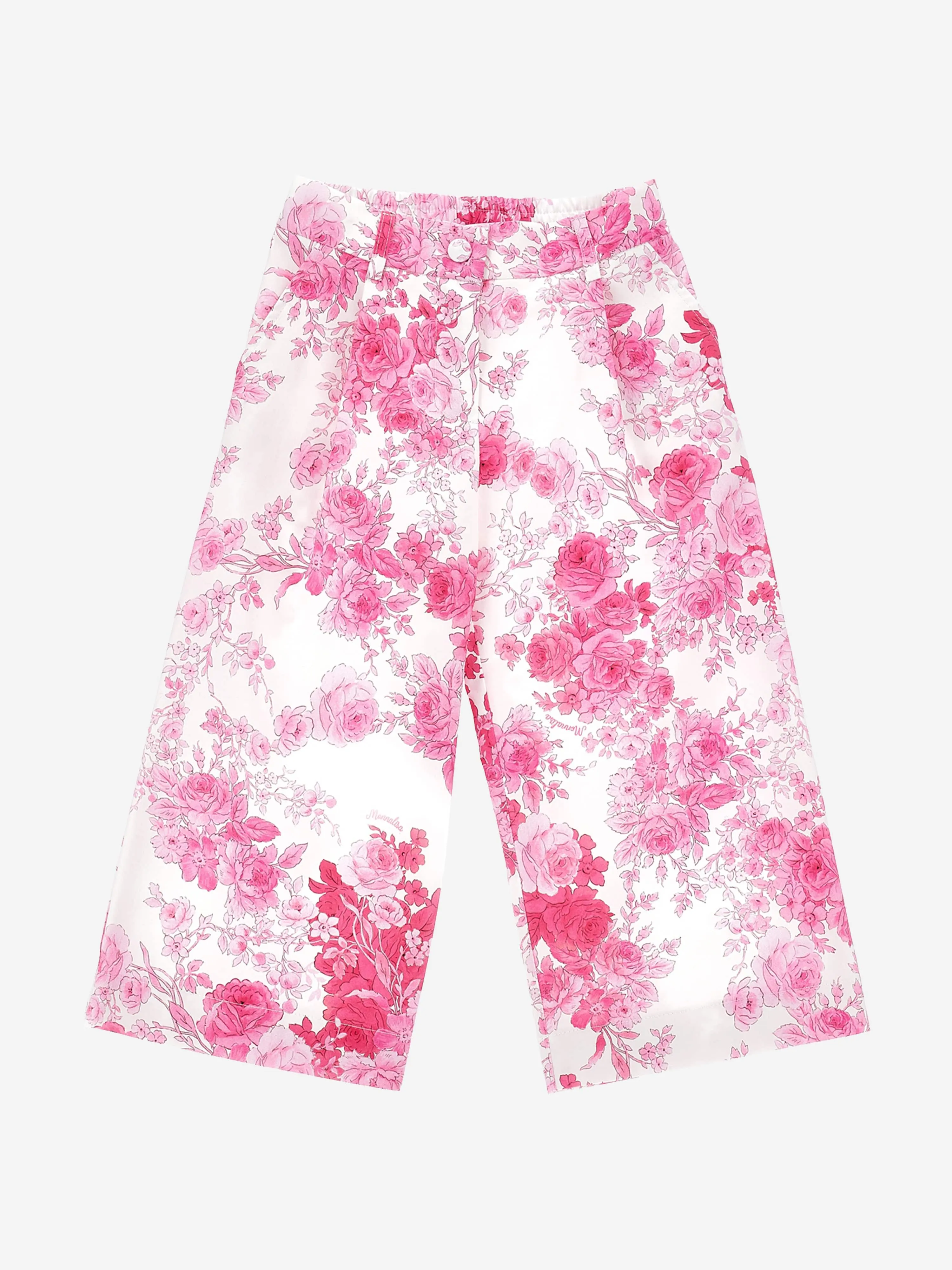 Monnalisa Girls Rose Print Trousers in Pink