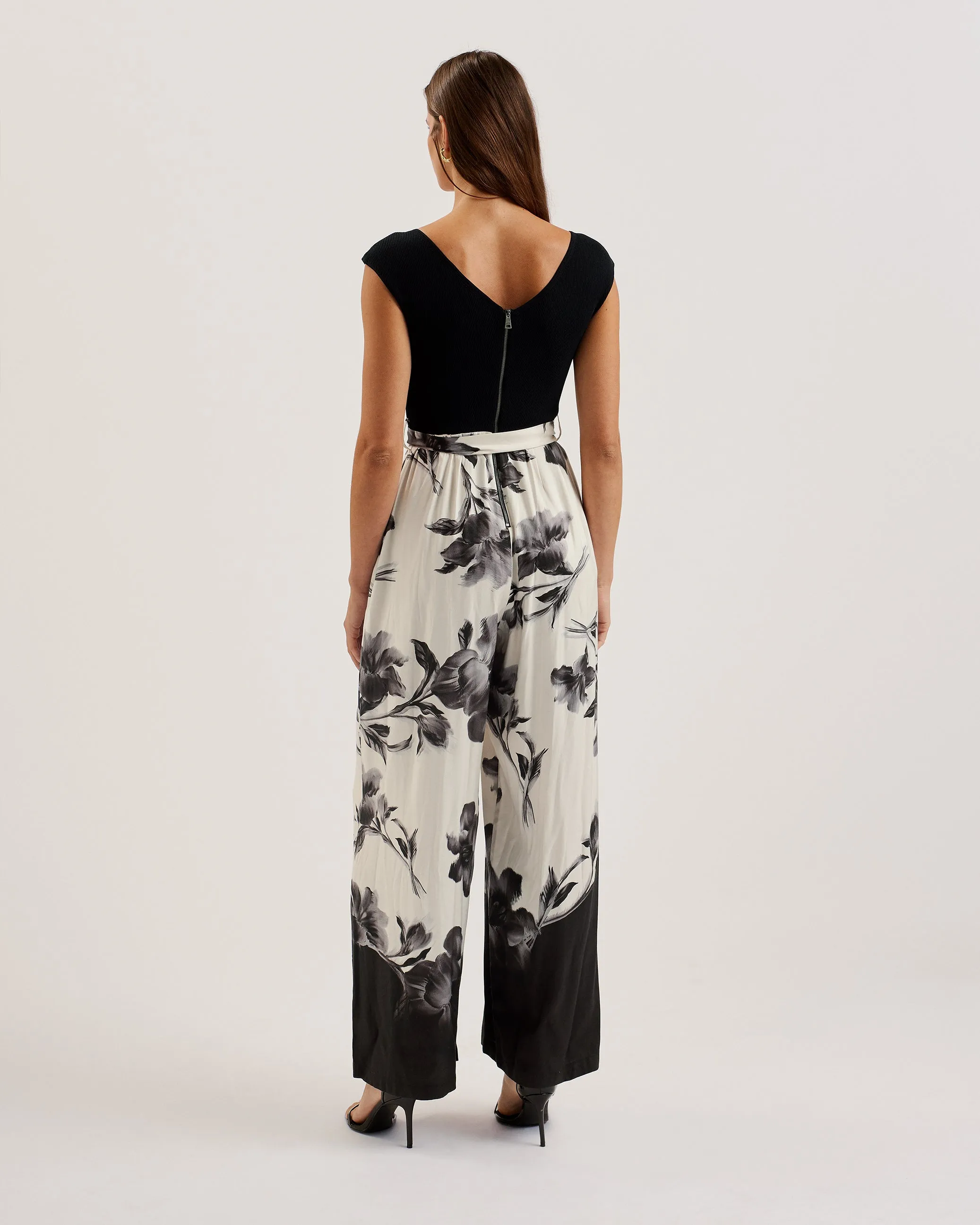 Nalco Bardot Knit Bodice Printed Trouser Jumps Black