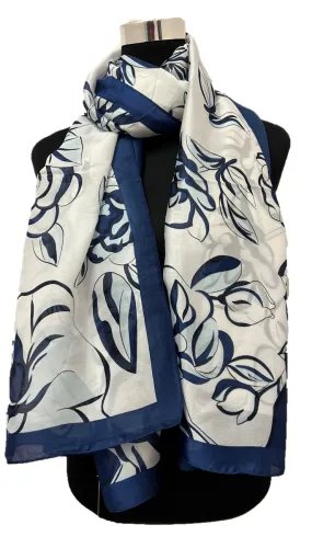 Navy and White Silk Scarf