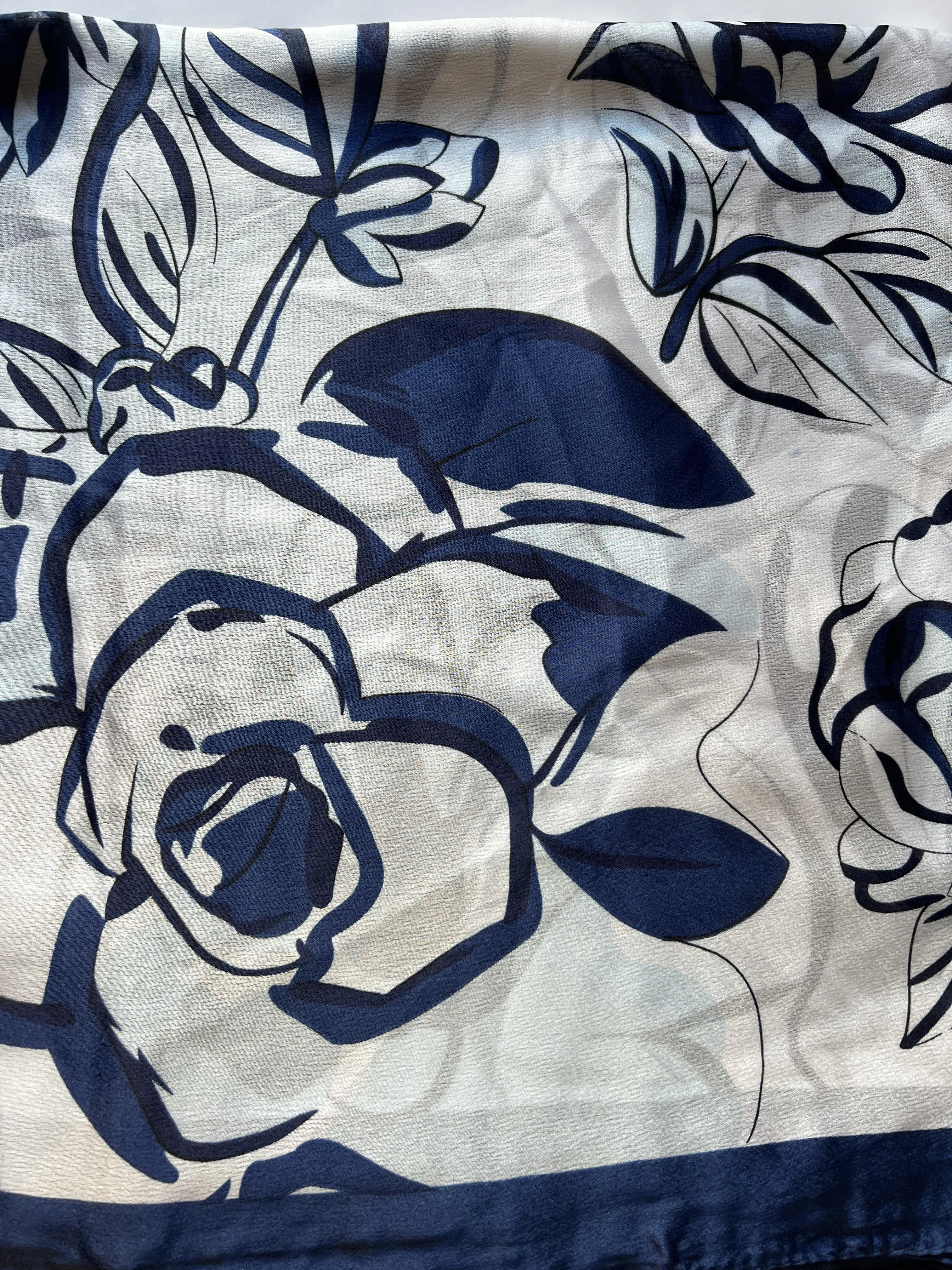 Navy and White Silk Scarf