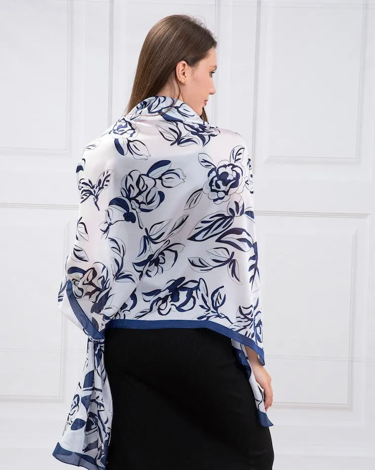 Navy and White Silk Scarf