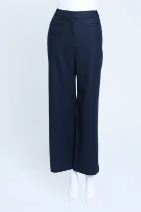 Navy Blue Boiled Wool Wide Leg Trousers