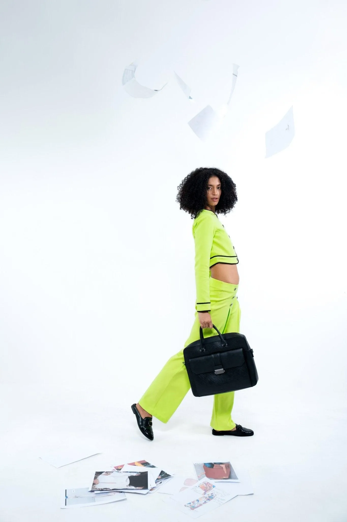 NEON GREEN COLORBLOCKED TOP AND PANT CO-ORD SET