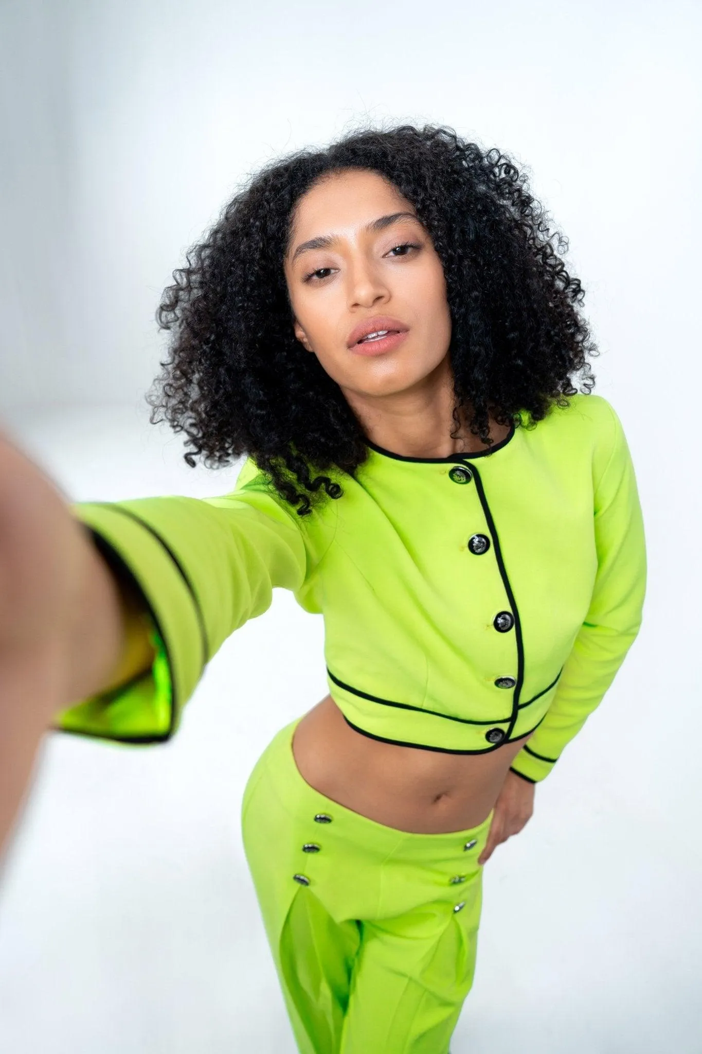 NEON GREEN COLORBLOCKED TOP AND PANT CO-ORD SET