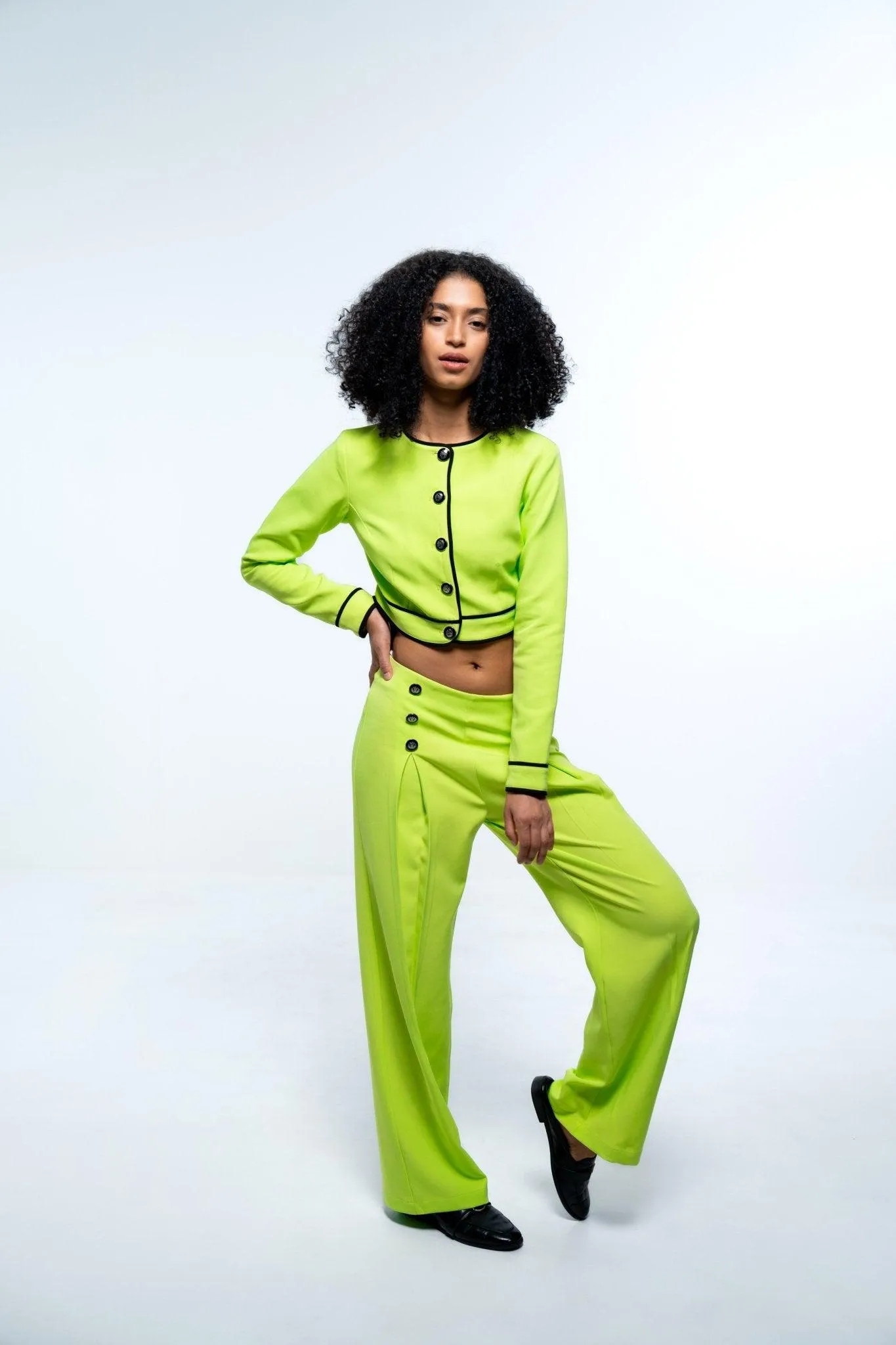 NEON GREEN COLORBLOCKED TOP AND PANT CO-ORD SET