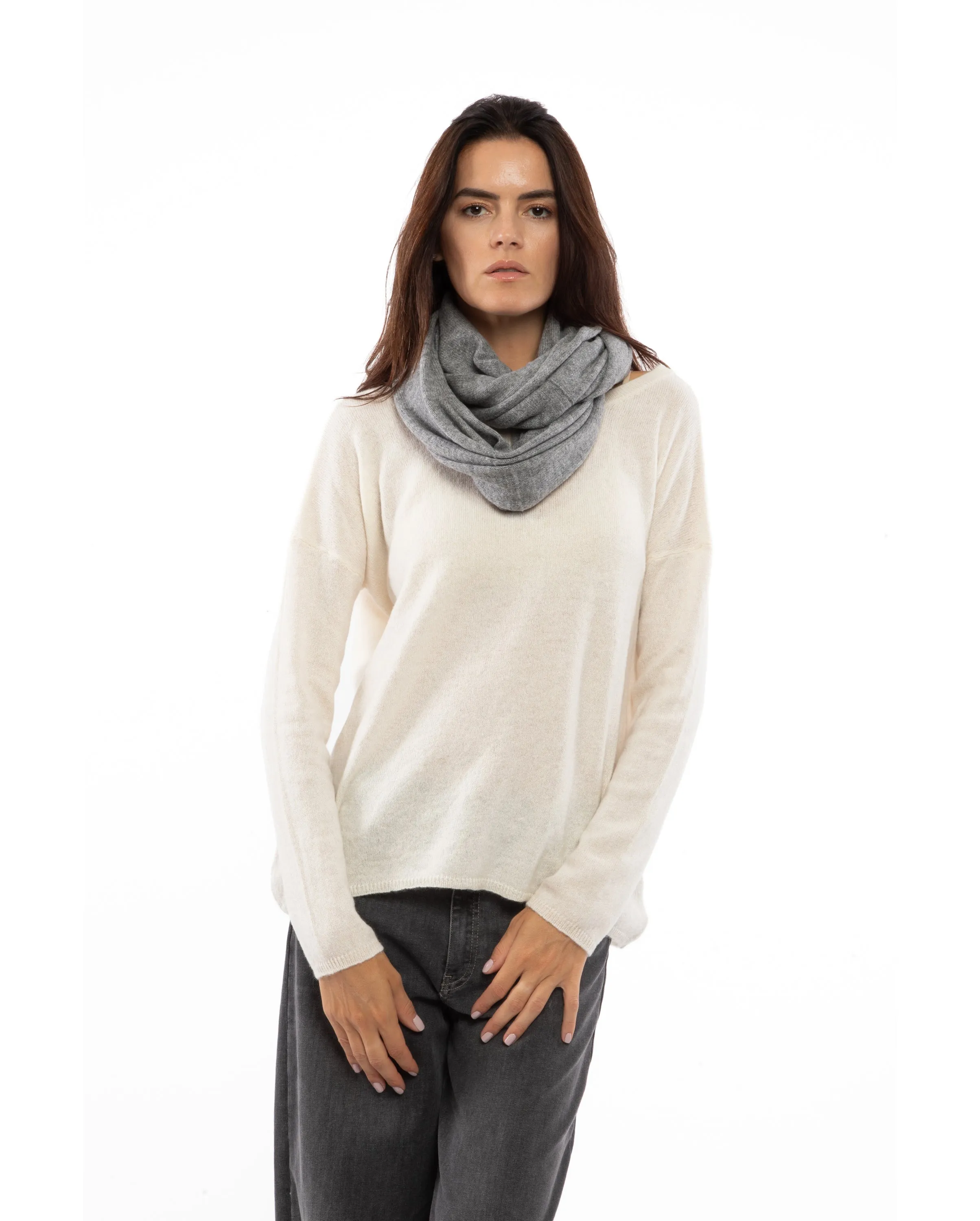 NEW FALL 24 - Women's Maxi Cashmere Neck Scarf Milk White