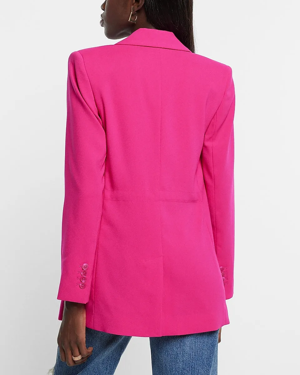 One Button Cinched Boyfriend Blazer in Neon Berry