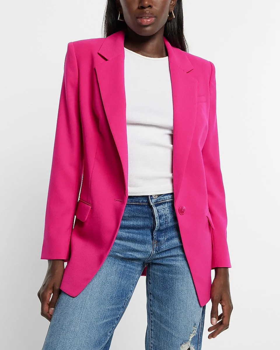 One Button Cinched Boyfriend Blazer in Neon Berry