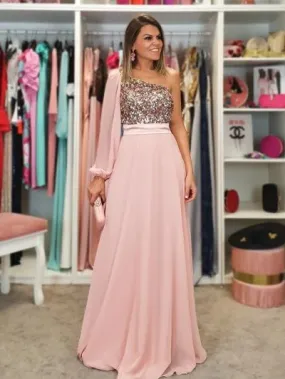 One shoulder long prom dress , unique prom dress    fg1451