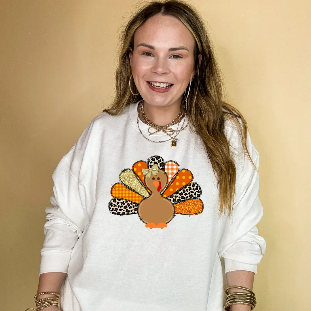 Online Exclusive | Patched Turkey with Bow Graphic Sweatshirt in Multiple Color Options